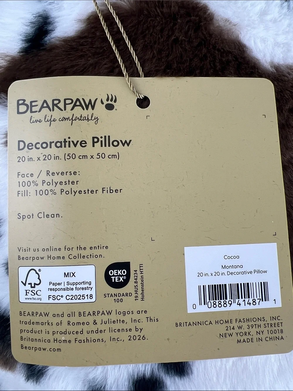 Bearpaw Cow Print Faux Fur Throw Pillows Brown Black White Set of 2 NEW